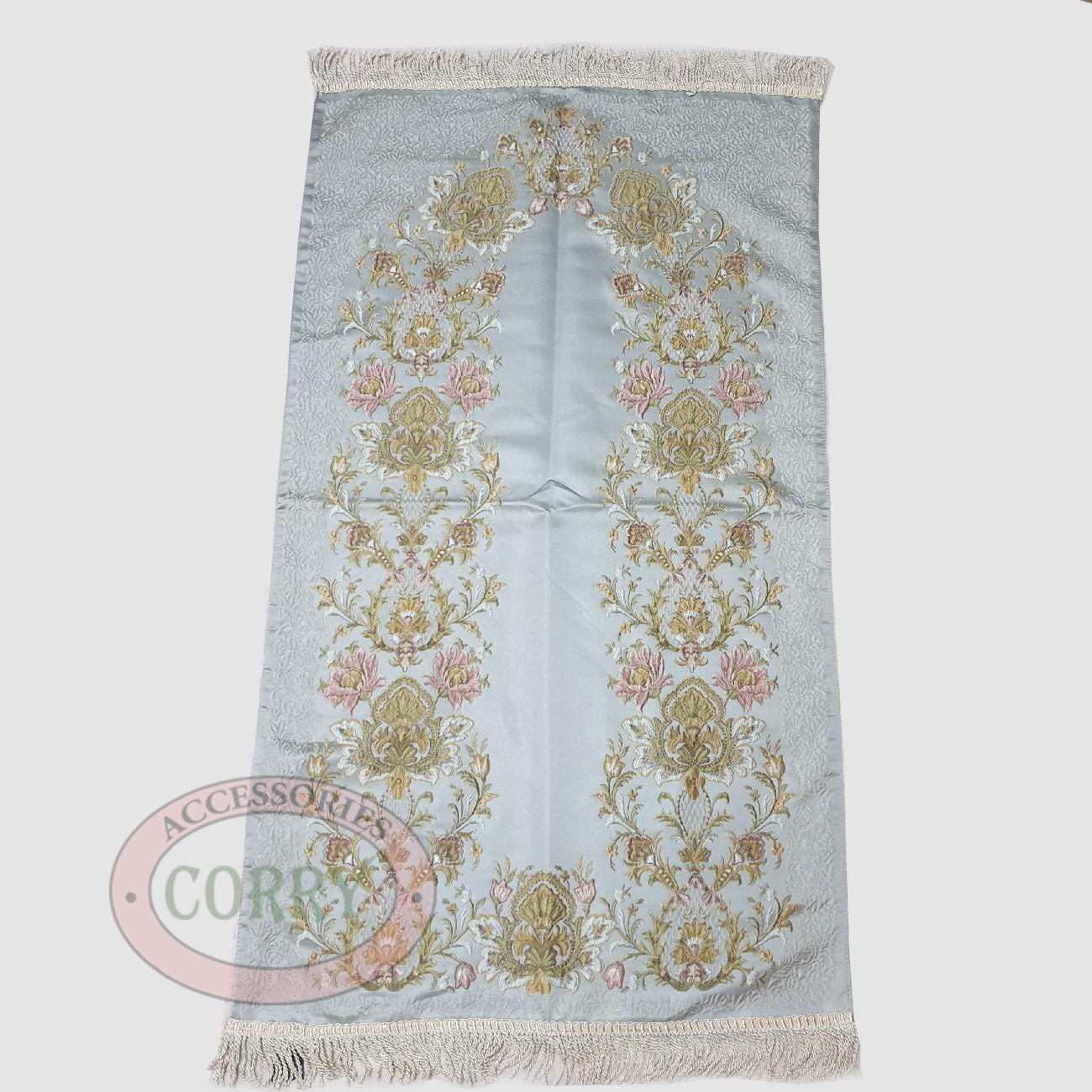 Sajadah Turki Premium Krem Coklat Bunga Daun Ranting 120 X 70 Cm Tebal Lapis Bordir Rug Pray Turky - Main view