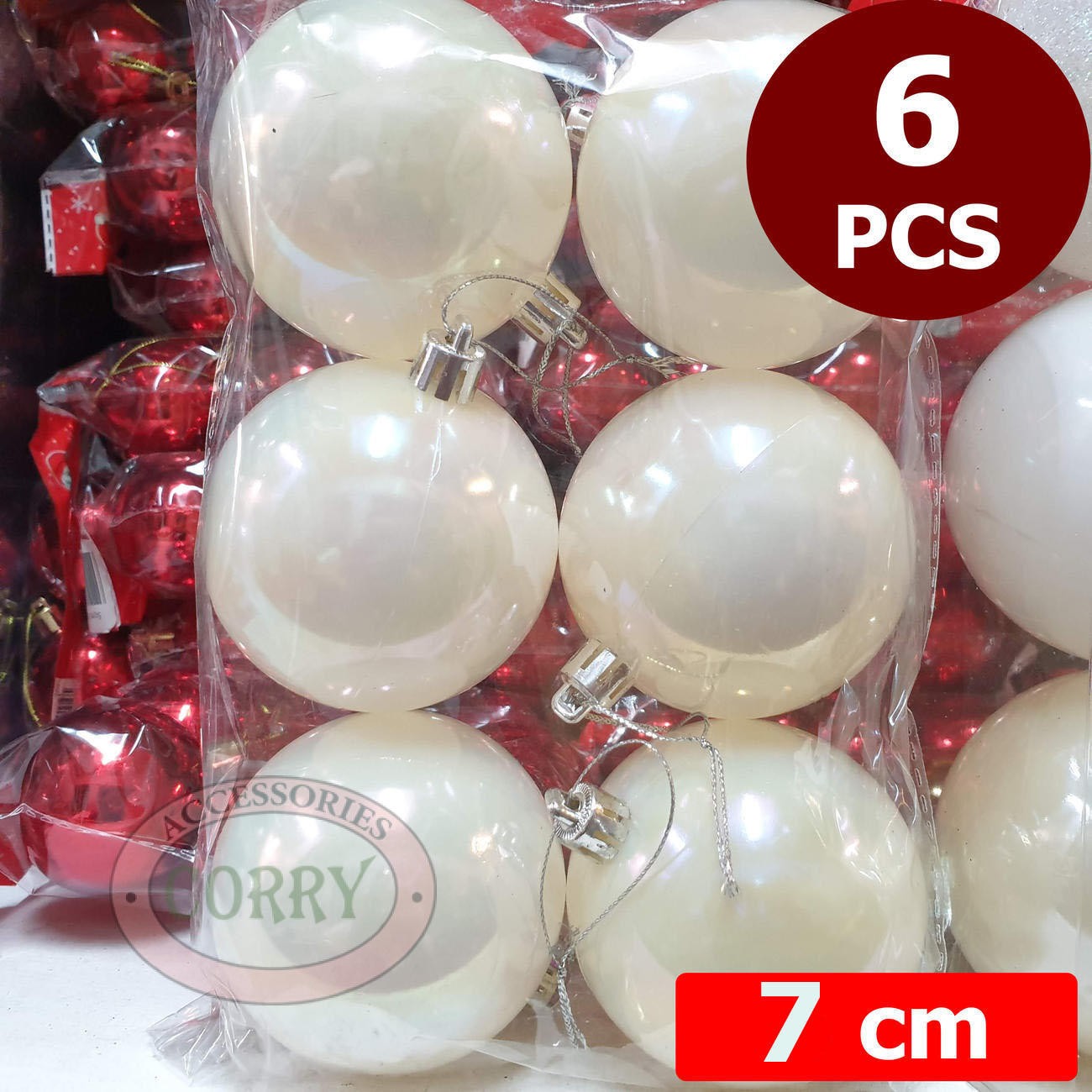 Bola Gantungan Pohon Natal Putih 7 Cm Gading Mutiara Isi 6 Christmas Tree Dekorasi - Main view