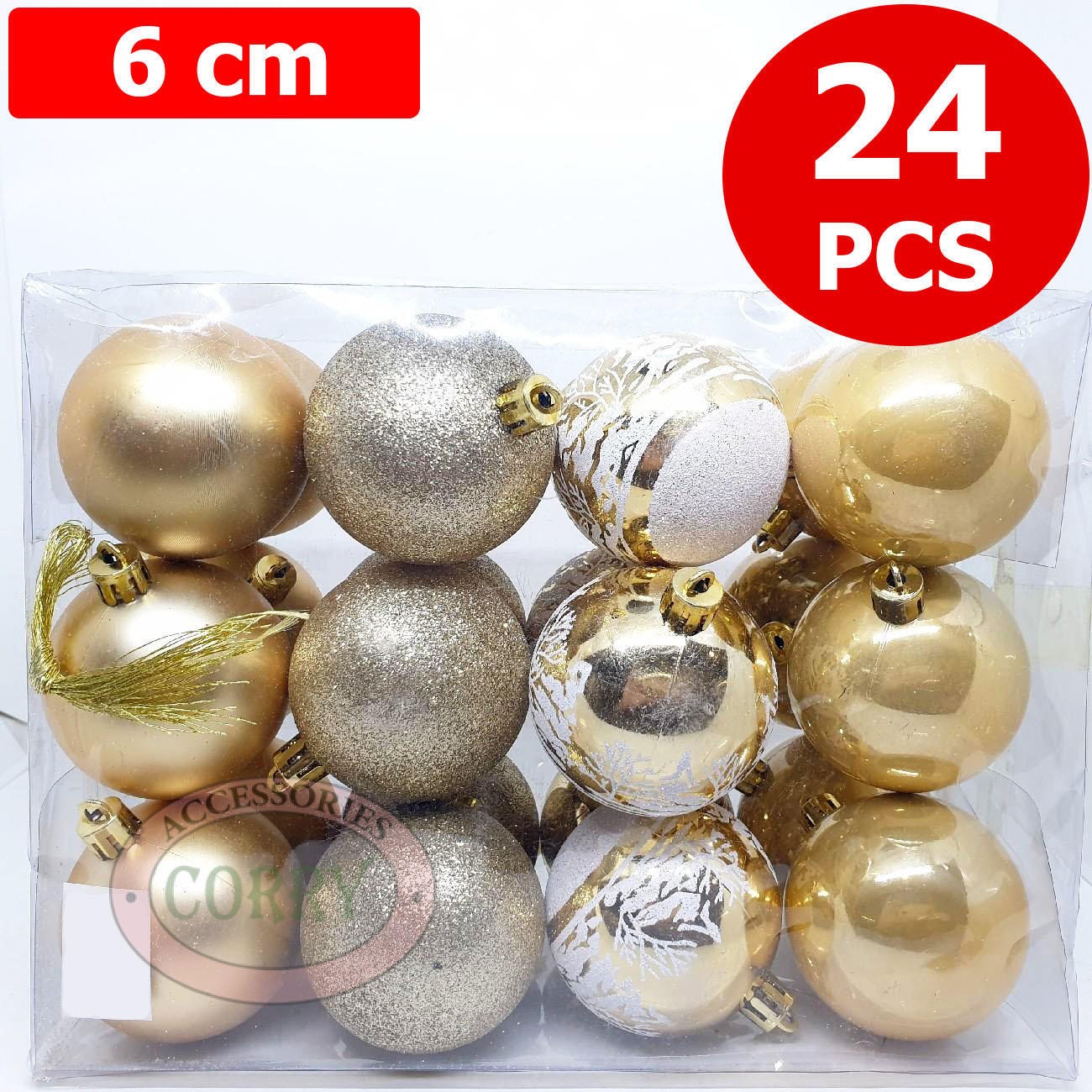Bola Pohon Natal Premium Gantungan 6 Cm Isi 24 Pcs Gold Emas - Main view