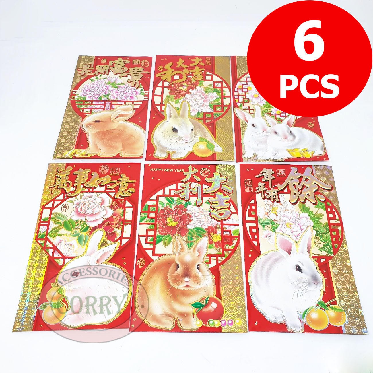 Angpao Besar Kelinci Merah 6 PC Murah 16 Cm Imlek Sincia Angpau Hongpao - Main view