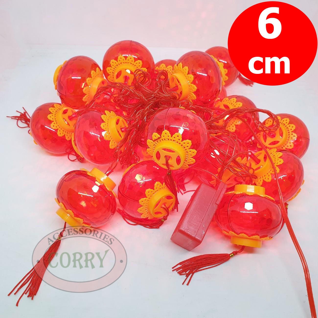 Lampu Imlek Merah Lampion 6 Cm 20 LED 4 Meter Sincia Dekorasi Pohon - Main view
