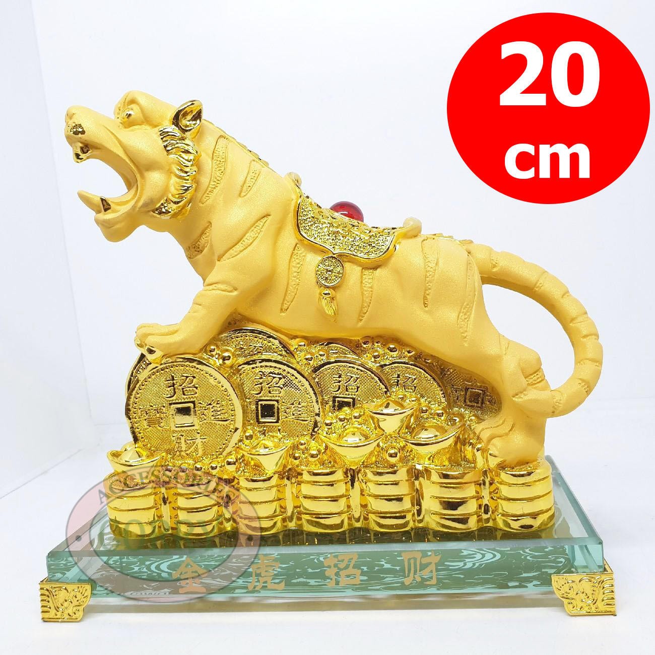Patung Imlek Shio Harimau Macan Koin Emas Gold Resin Kaca 20 Cm Pajangan Meja Dekorasi Sincia Sio 2022 - Main view