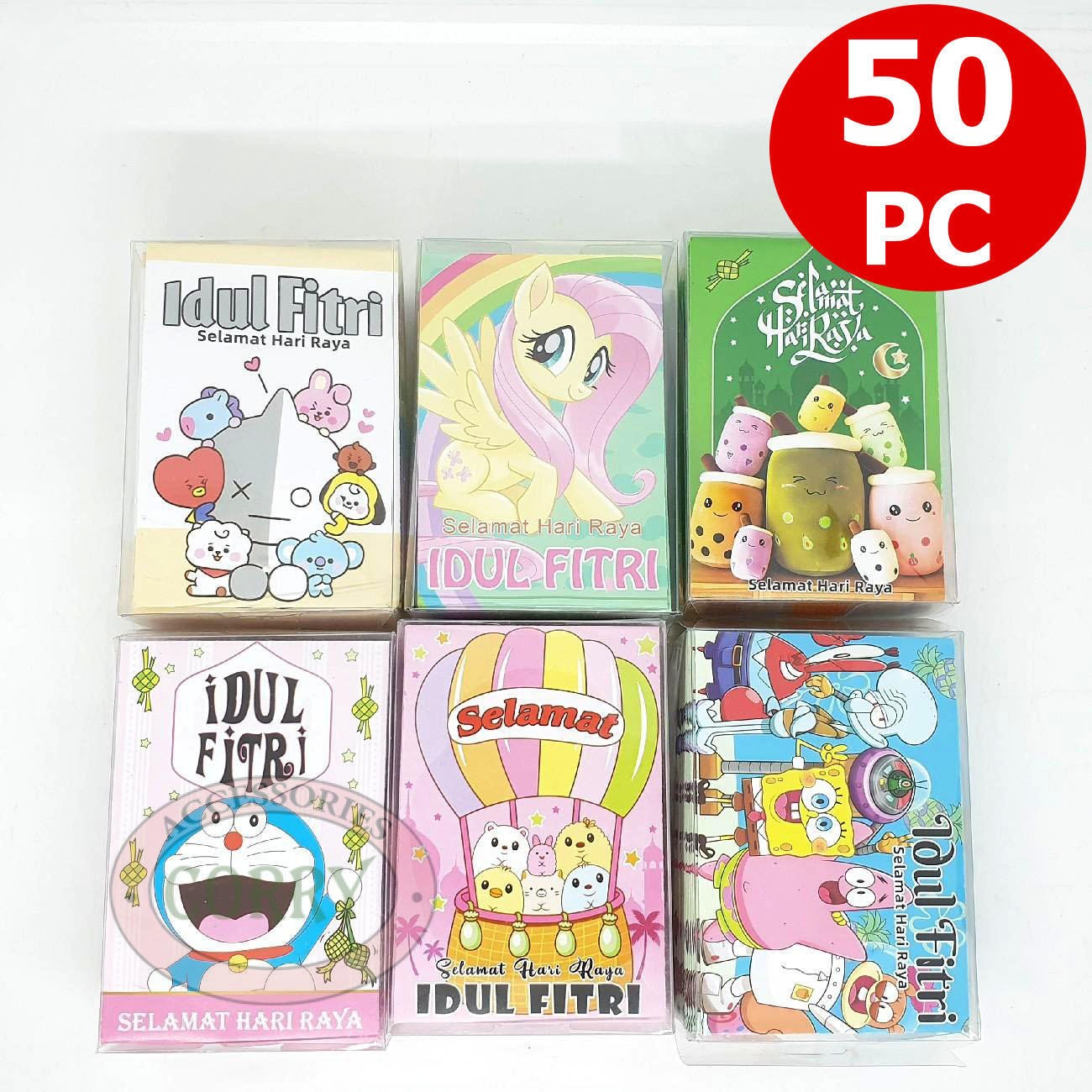 Angpao Idul Fitri Lebaran Isi 50 Murah 10 Cm Kartun Lucu Doraemon BT21 Spongebob Littlepony Amplop Uang Hijau Biru Pink Kuning - Main view