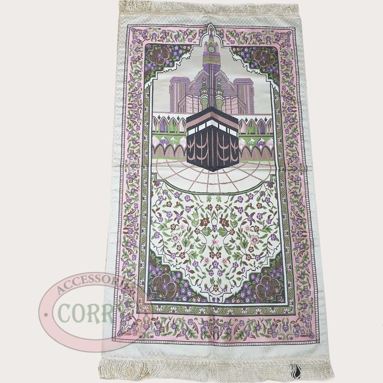 Sajadah Premium Kabah Pink 120 X 70 Cm Mekah Tebal Turki Bunga Krem - Main view