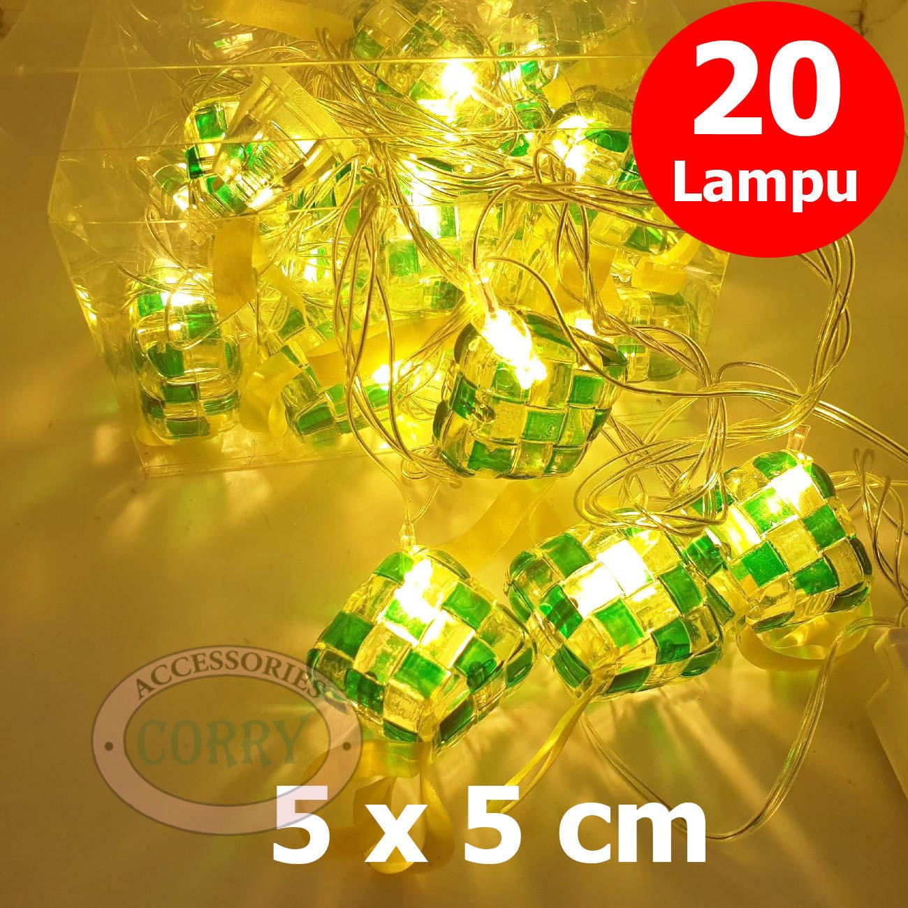 Lampu Ketupat Gantung 12 LED Kuning Hijau 8 Cm Lebaran Idul Fitri - Main view