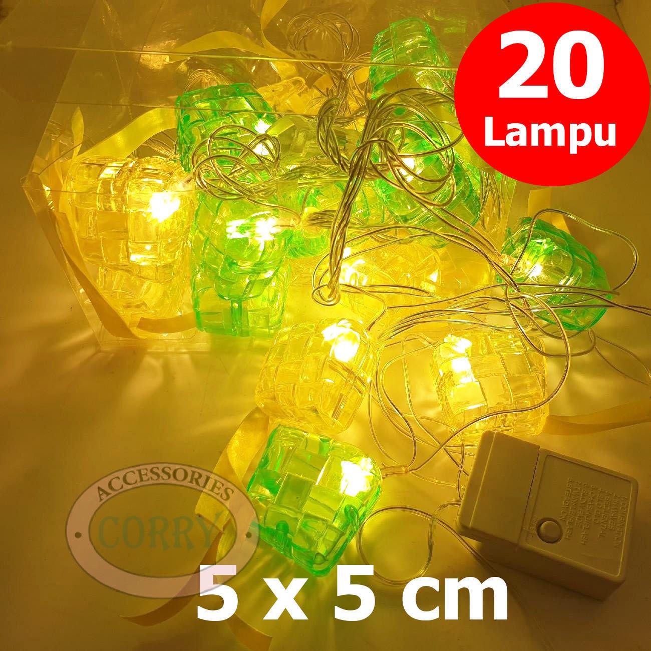 Lampu Ketupat Gantung 20 LED Kuning Hijau 6 Cm Lebaran Idul Fitri - Main view