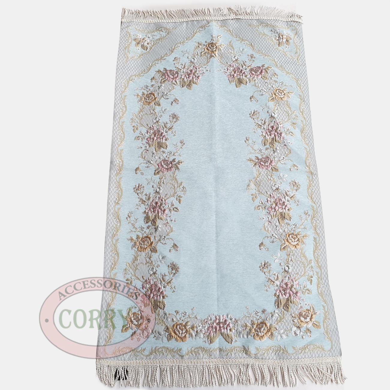 Sajadah Premium Turki Biru Muda 120 X 70 Cm Gerbang Bunga Tebal Lapis Bordir Premium Rug Pray Turky - Main view