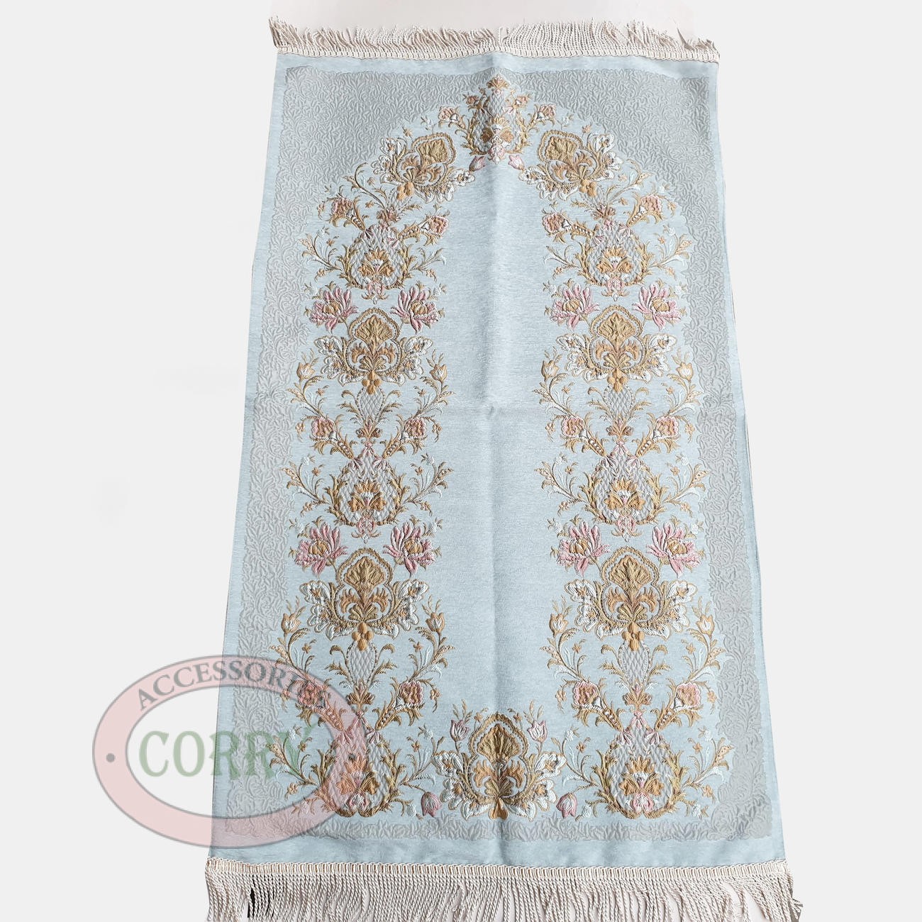 Sajadah Turki Premium Biru Doff Bunga Daun Ranting 120 X 70 Cm Tebal Lapis Bordir Rug Pray Turky - Main view