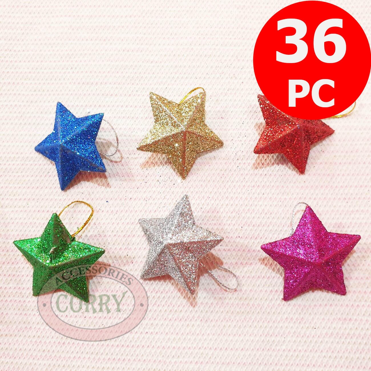 Gantungan Mini Bintang Pohon Natal 4 Cm Isi 36 Pc Glitter Murah Grosir - Main view
