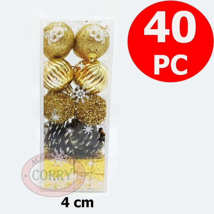 Bola Pohon Natal 4 Cm Isi 40 Pcs Emas Gold Pinus Gantungan Christmas Murah Kecil - Main view