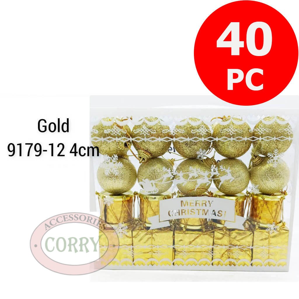 Bola Pohon Natal 4 Cm Isi 40 Pcs Kado Drum Merah Emas Gold Kecil Glitter - Main view