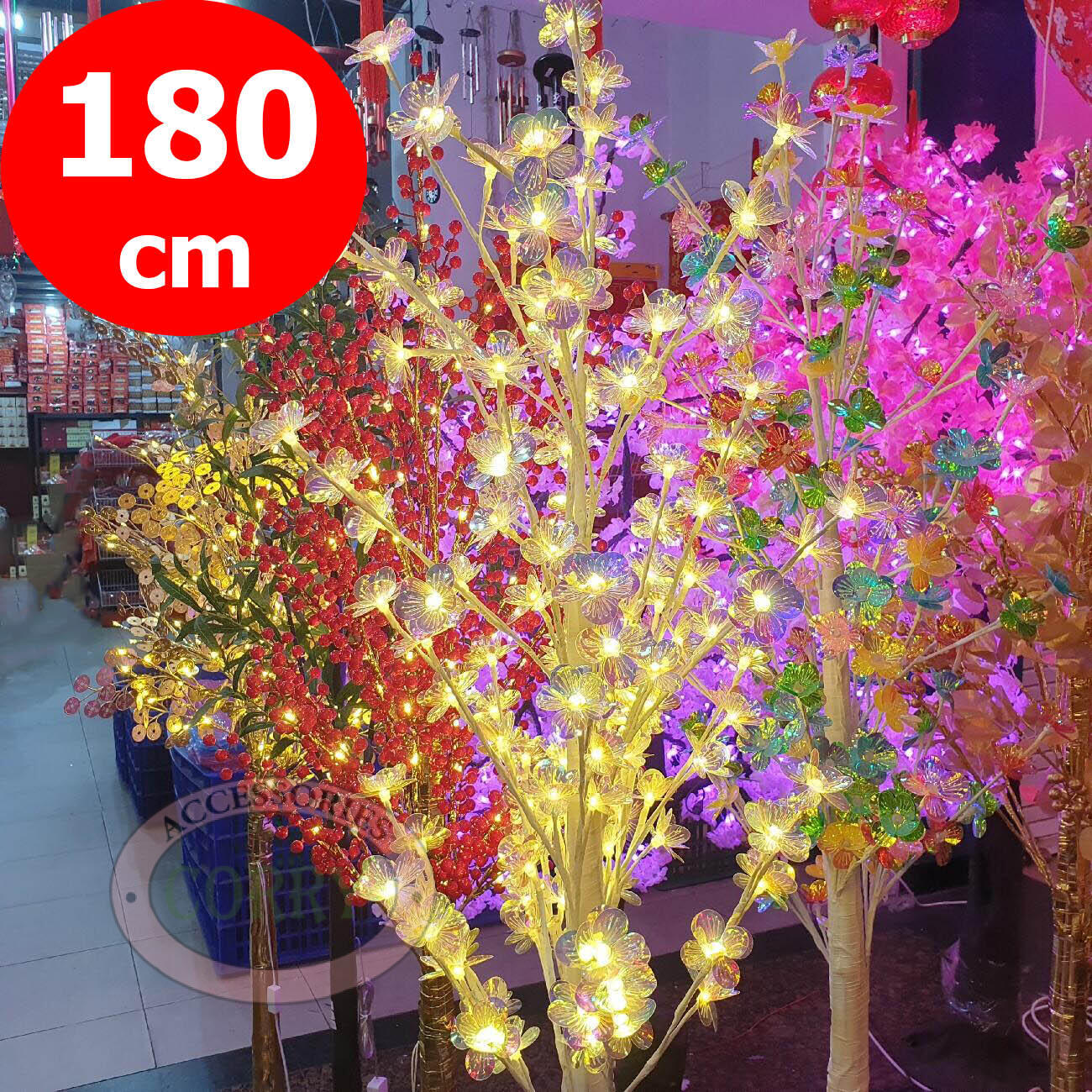 Pohon Bunga Kaca Putih LED 180 Cm Kuning Warm White Putih 1.8 Meter - Main view