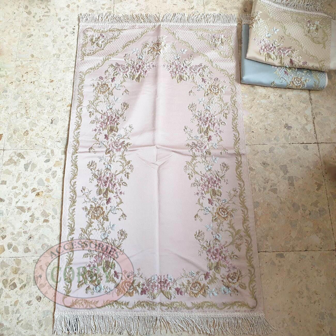 Sajadah Turki Premium Pink Bunga Gerbang Segitiga 120 X 70 Cm Lapis Bordir Rug Pray Turky - Main view