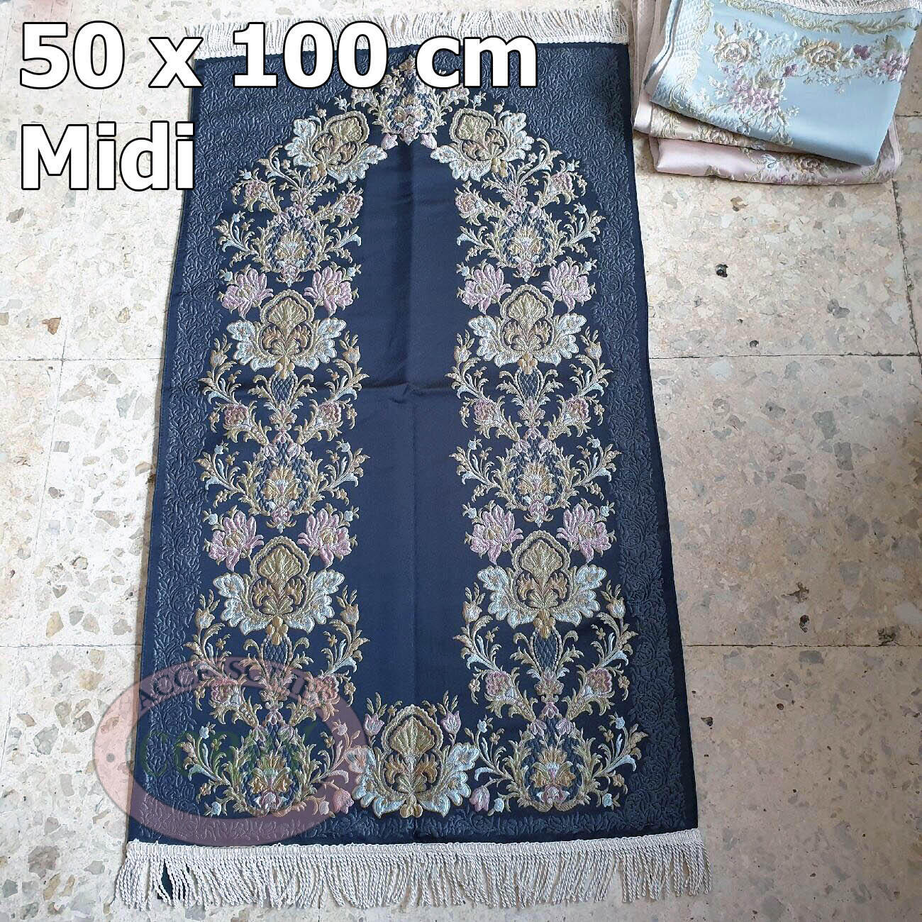 Sajadah Midi Premium Bunga Keriting Hitam Glossy 100 X 50 Cm Turki Turky - Main view