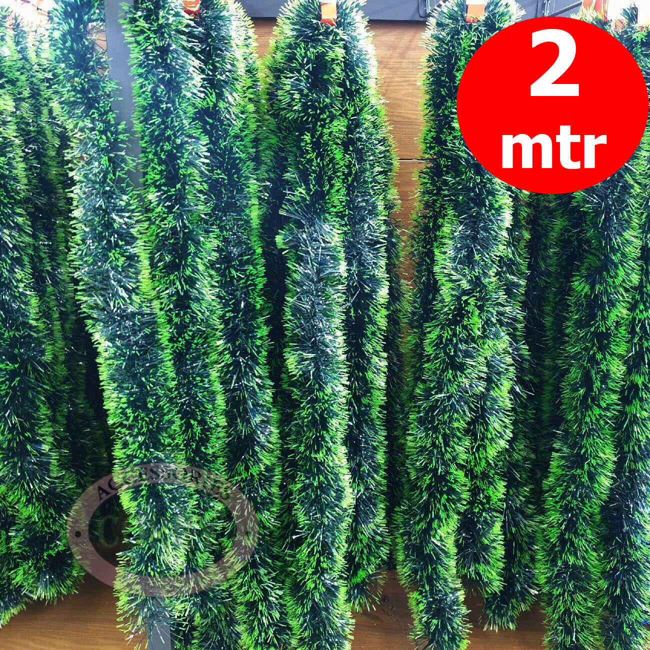 Slinger Rumput Hijau Tua Muda 9 Cm 2 Meter Dekorasi Murah Tinsel Garland Pohon Natal - Main view