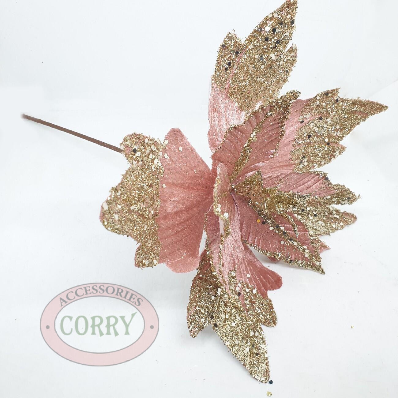Bunga Tancap Pohon Natal Pink Emas Gold 25 Cm Dekorasi Christmas - Main view