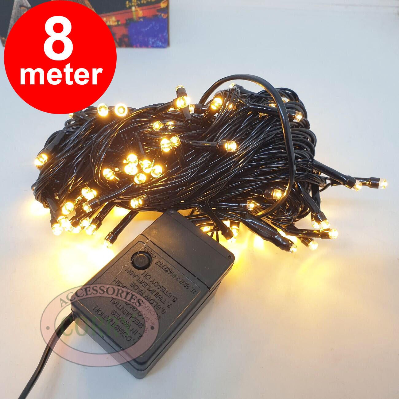 Lampu Pohon Natal Kuning Warm White 8 Meter Kelap Kelip Kabel Hitam Tebal - Main view