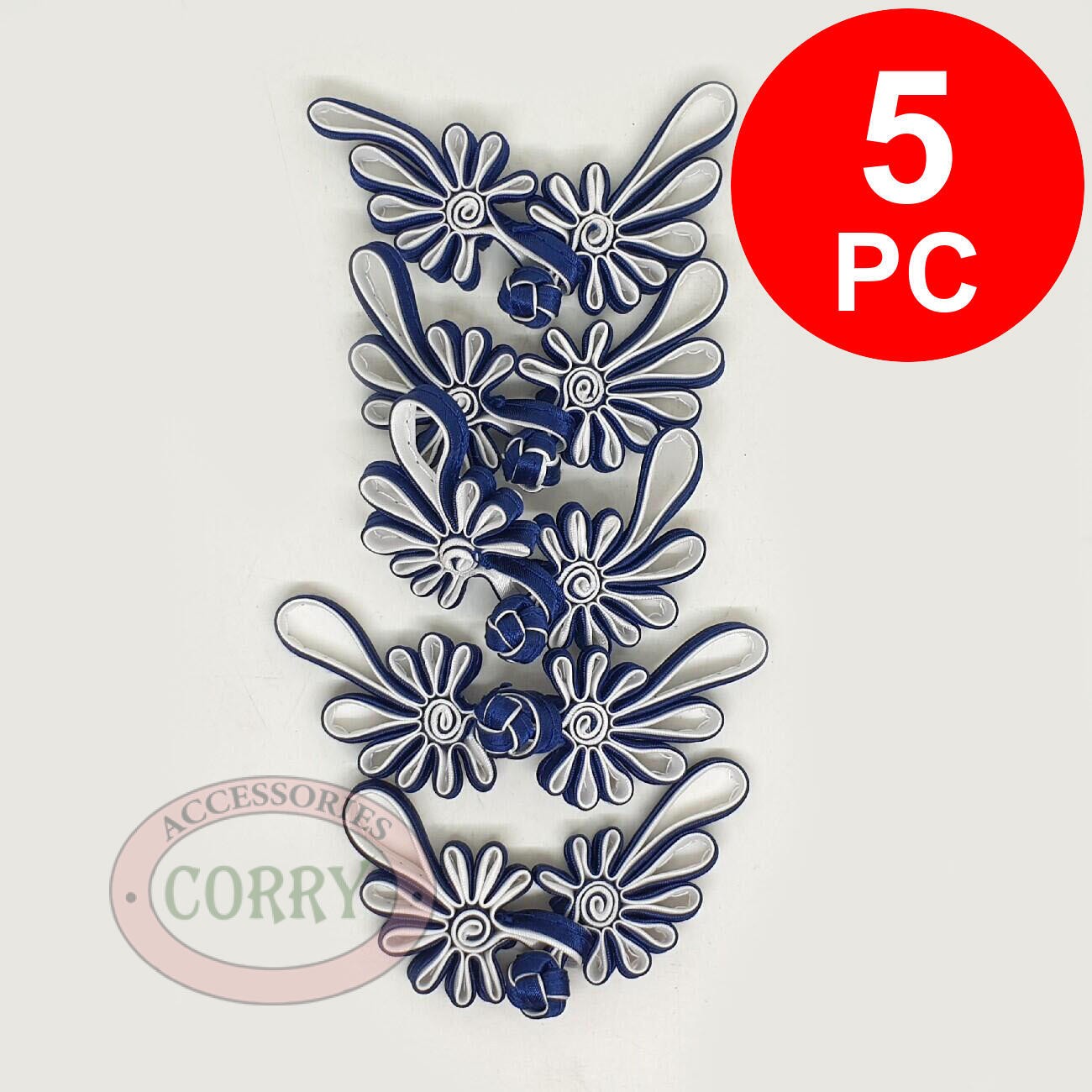 Kancing Baju Kupu Biru Tua Putih 5 Pc Cheongsam Imlek Jahit Kain - Main view