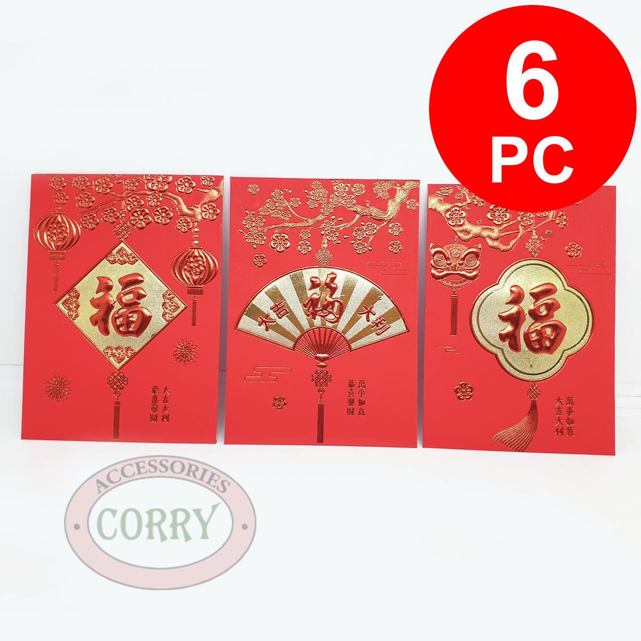 Angpao Fu Imlek Isi 6 Merah Emas Gold 12 Cm Amplop Sincia Murah - Main view