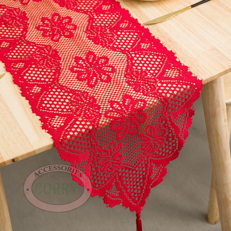 Taplak Meja Tengah Table Runner Lace Merah Panjang 180 Cm X 34 Cm Imlek - Main view