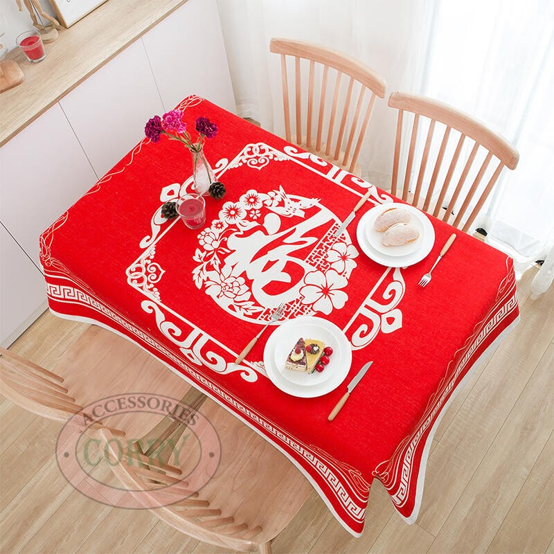 Taplak Meja Imlek Tebal Merah Putih Fu Persegi 140 Cm X 220 Cm 2 Meter Besar - Main view