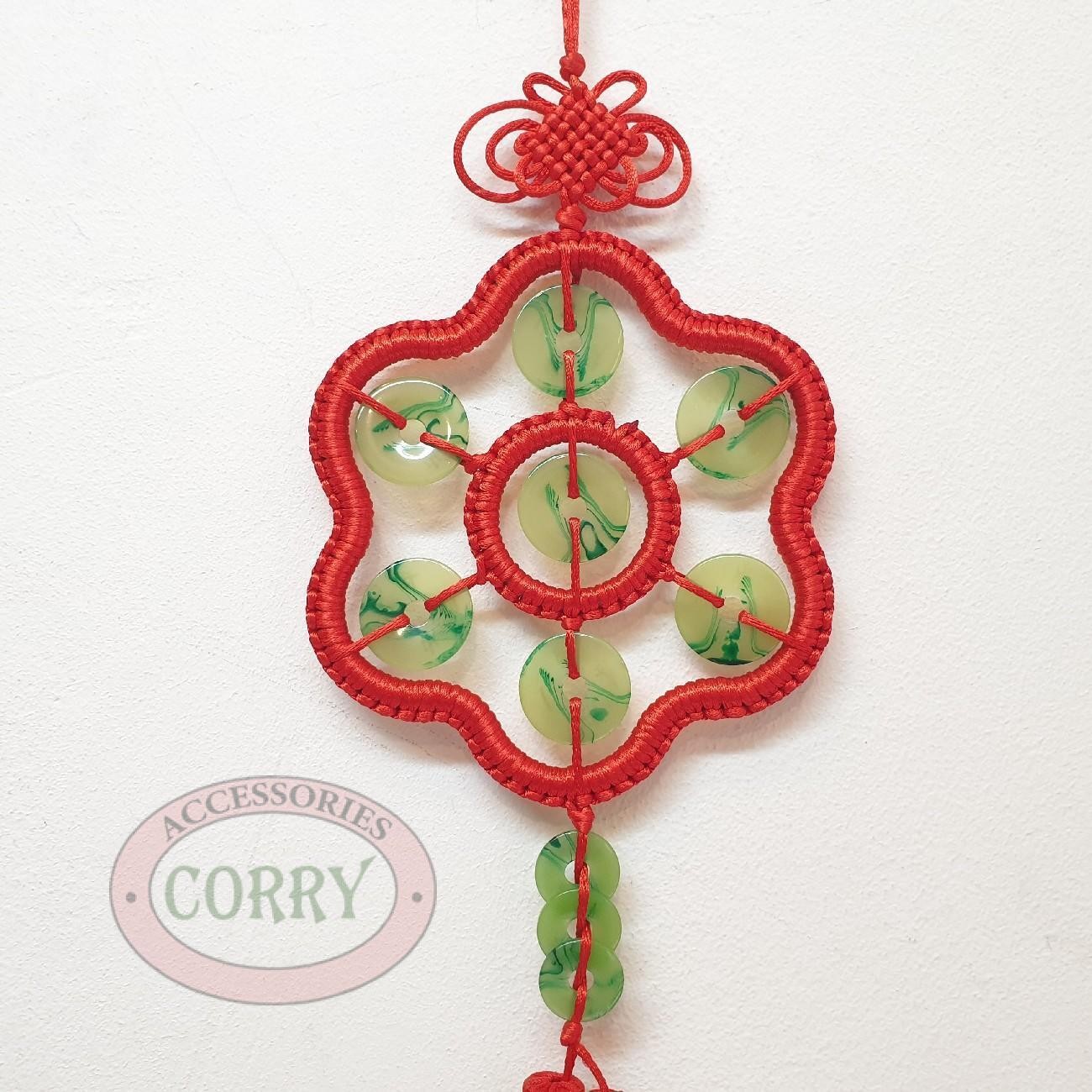 Gantungan Imlek Merah Lingkar Giok Hijau 40 Cm Sincia Pohon Meihwa - Main view