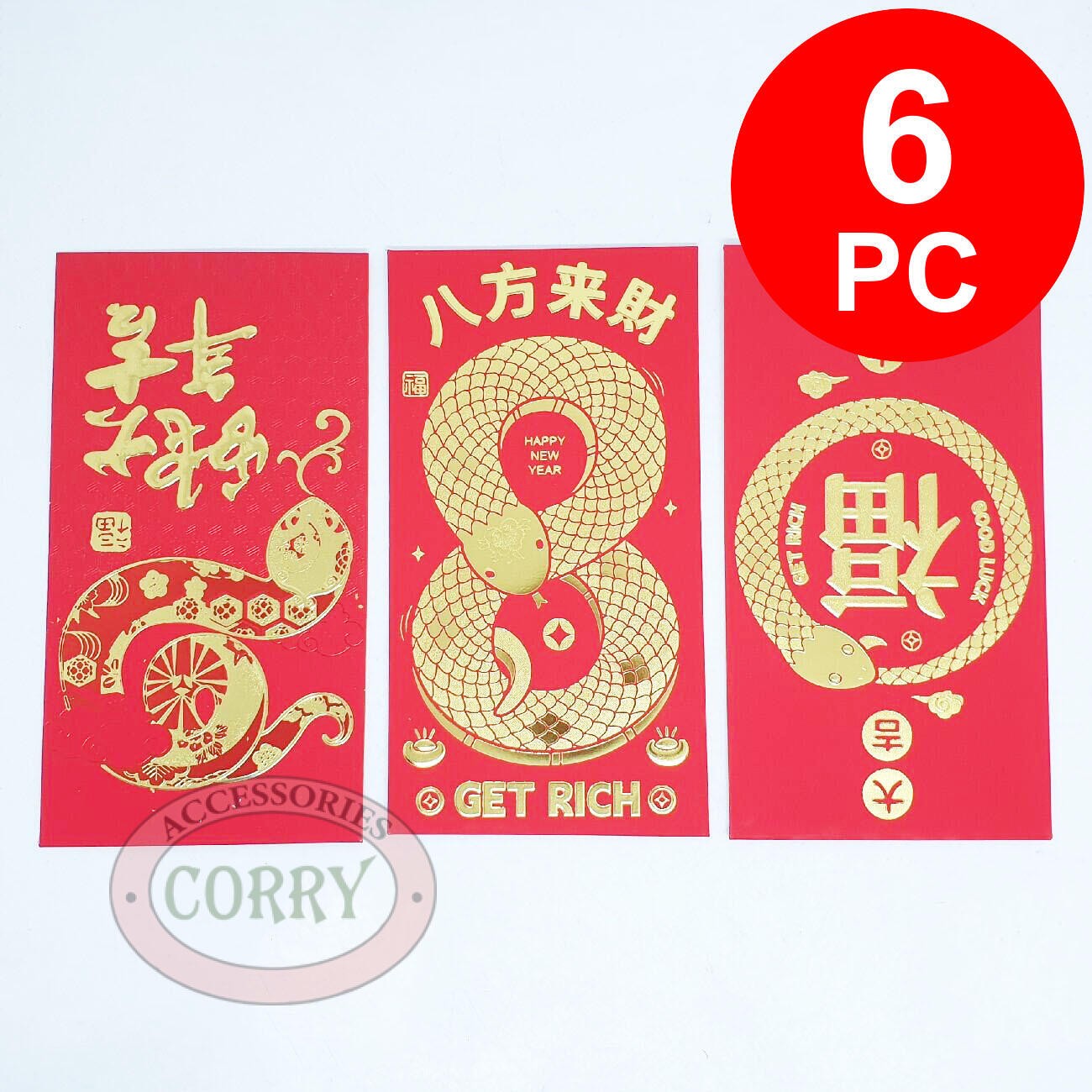 Angpao Ular Imlek Merah Emas 6 PC Murah 17 X 9 Cm Sincia Angpau Amplop CNY - Main view