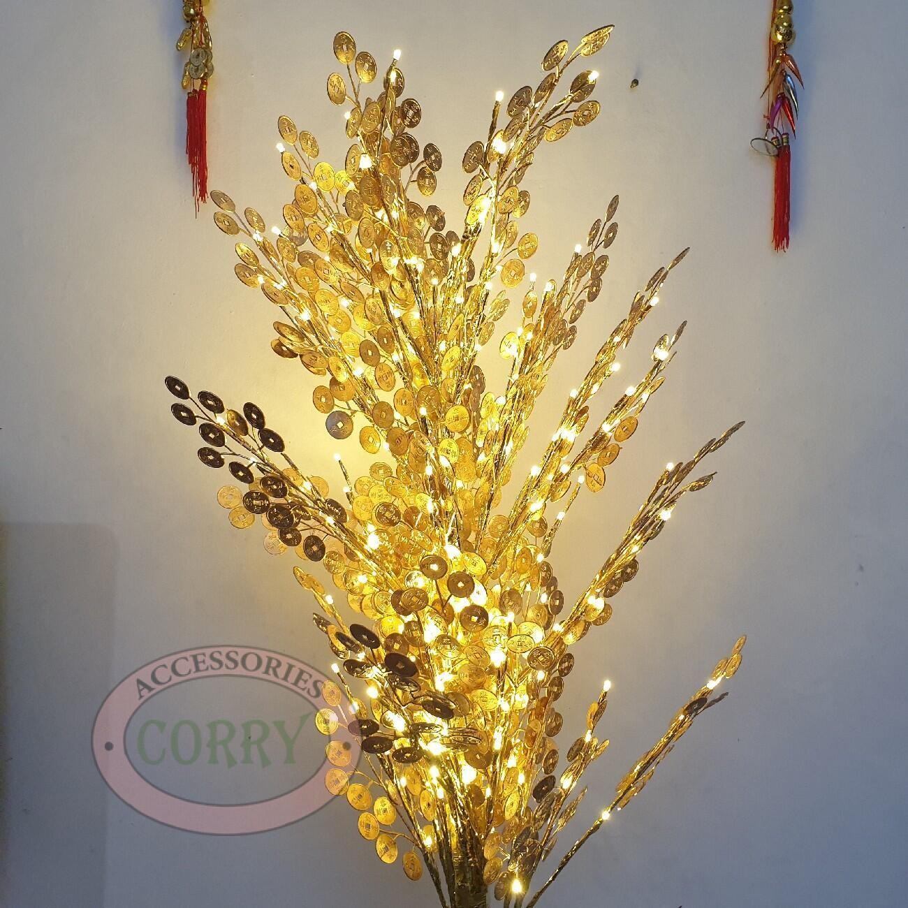 Pohon Bunga Koin Daun Emas Lampu LED Kuning Warm White Natal Imlek 180 Cm LED 1.8 Meter - Main view