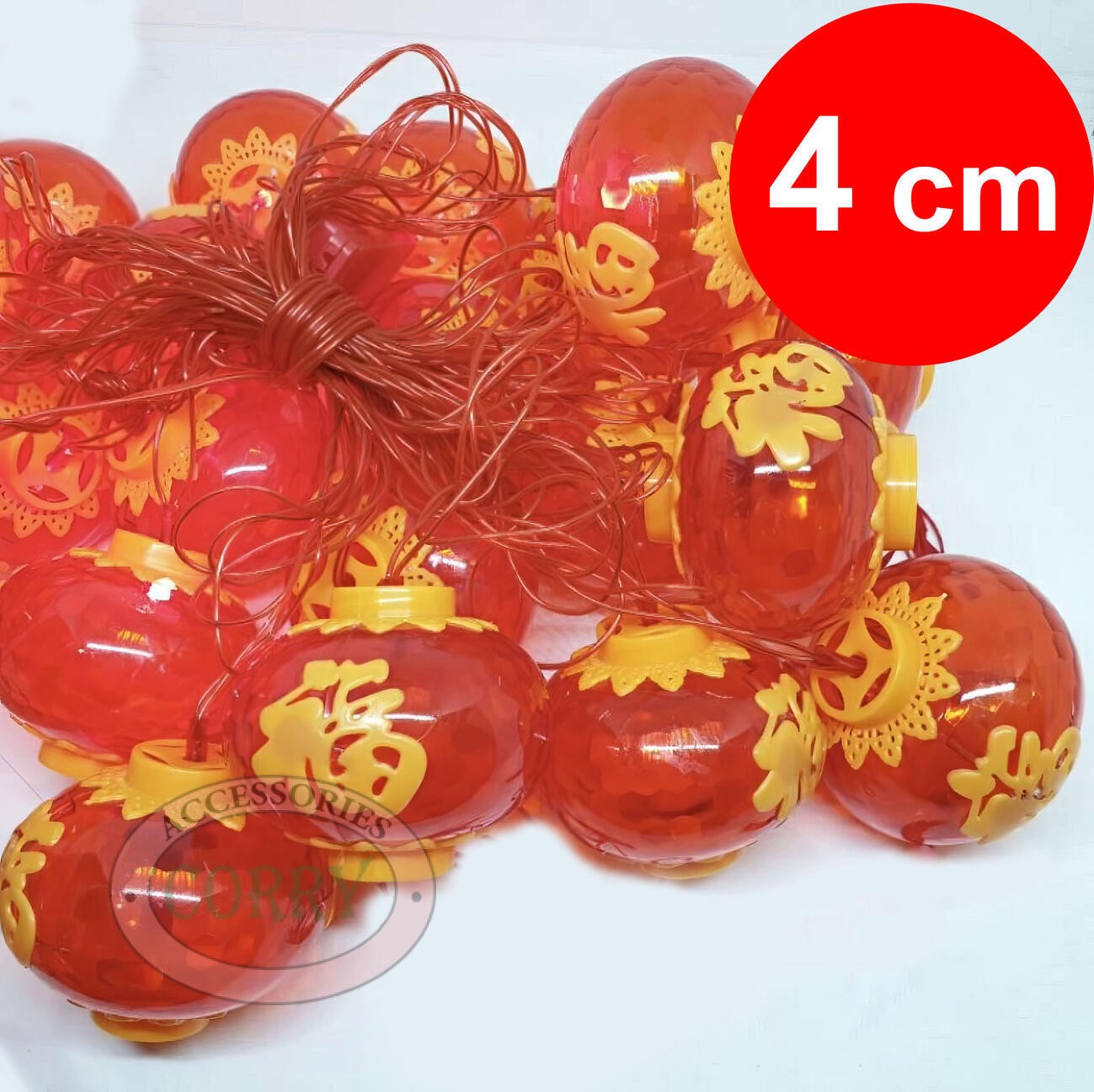 Lampu Imlek Merah Lampion 4 Cm Fu Fuk Rejeki 20 LED 4 Meter Sincia Dekorasi Pohon - Main view