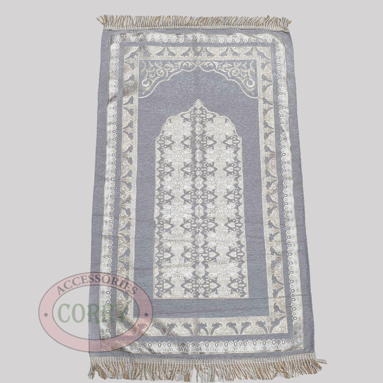 Sajadah Turki Premium Tebal Abu - Abu Emas Gerbang 120 X 70 Cm Lapis Bordir Rug Pray Turky - Main view
