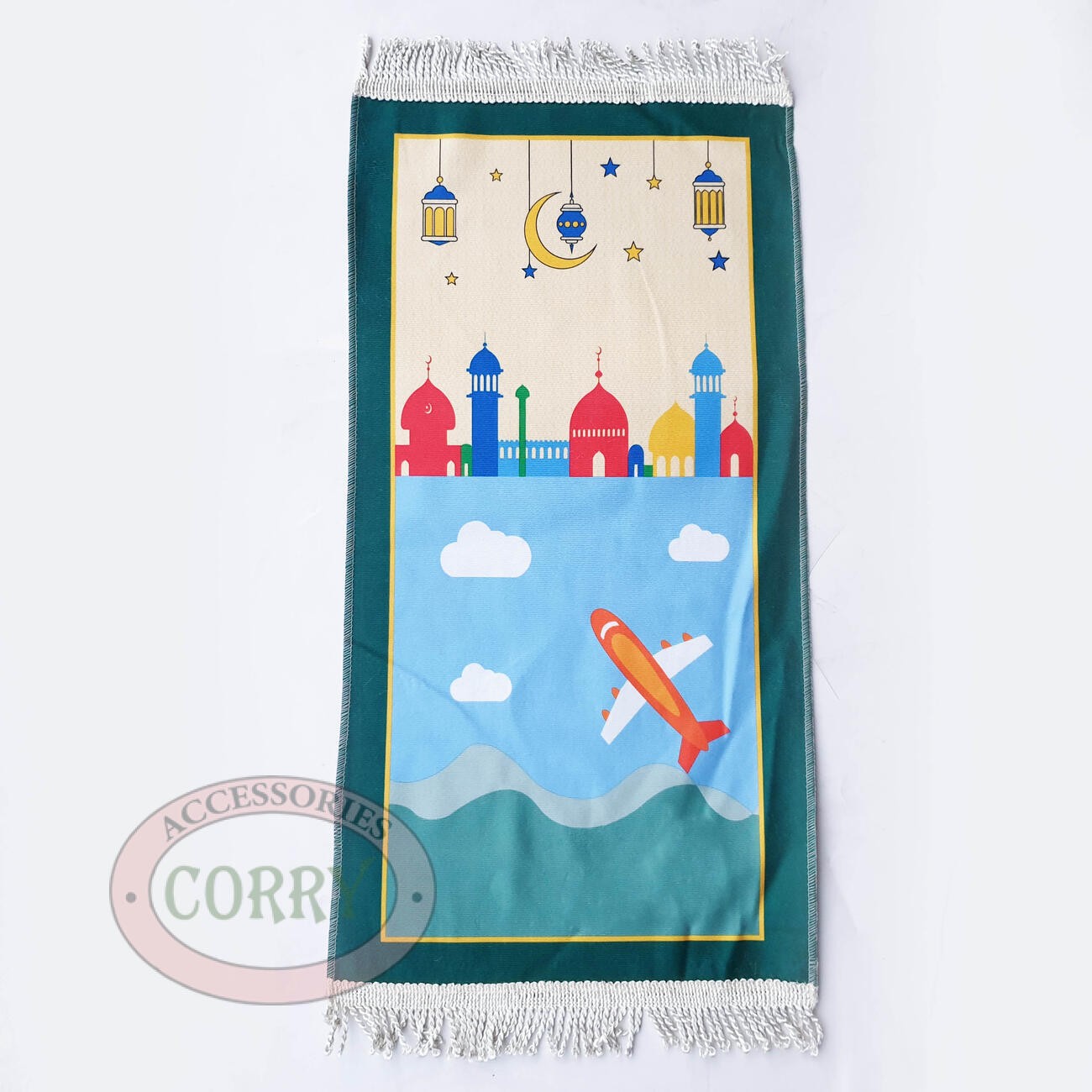 Sajadah Anak Kecil 32 X 65 Cm Gambar Mesjid Pesawat Merah Biru Mesjid Warna Murah - Main view