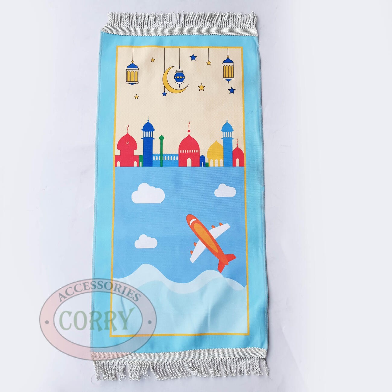 Sajadah Anak Kecil 32 X 65 Cm Gambar Mesjid Pesawat Merah Biru Muda Mesjid Warna Murah - Main view
