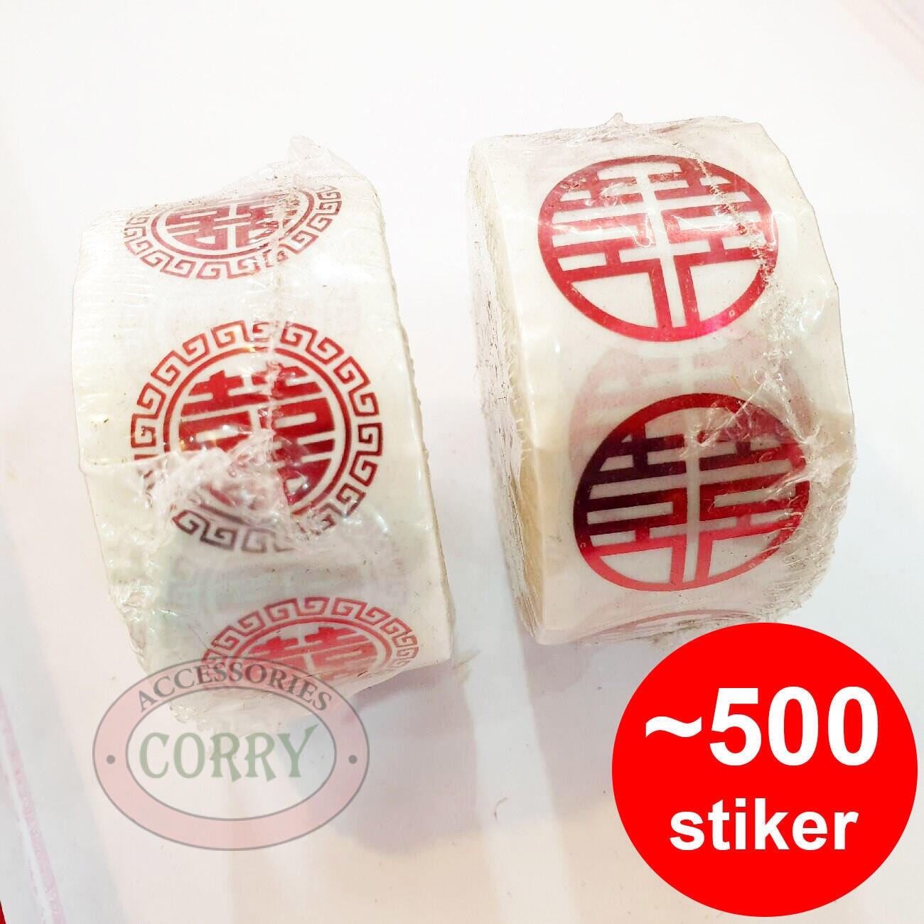 Stiker Tempel Shuangxi / Suanxi / Wedding Roll Bulk Isi 500 Merah 2.5 Cm Sangjit Hampers Shuang Xi Perkawinan - Main view