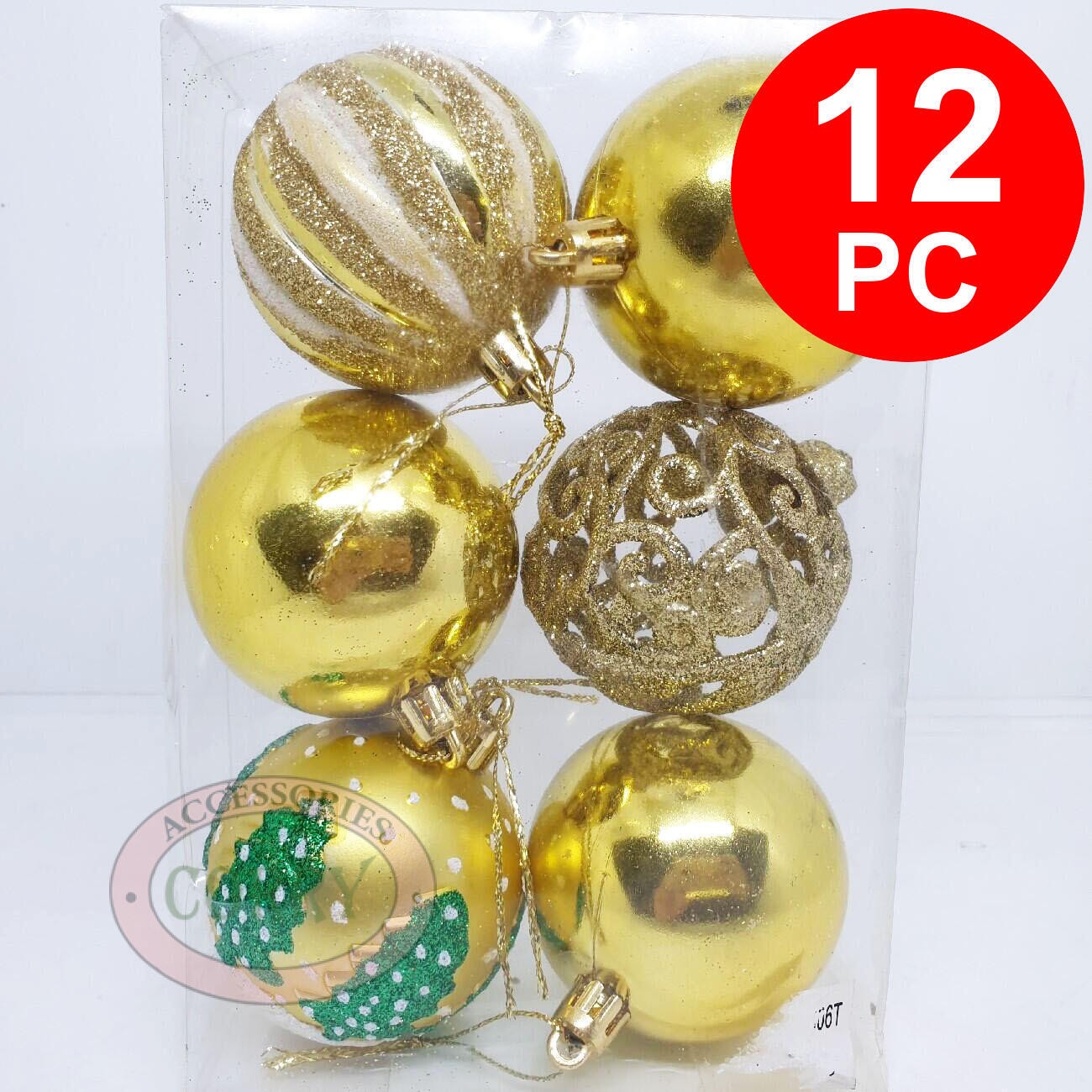 Bola Gantung Pohon Natal 6 Cm Isi 12 Pcs Ungu Rose Gold Emas Silver Merah Biru Muda HIasan - Main view