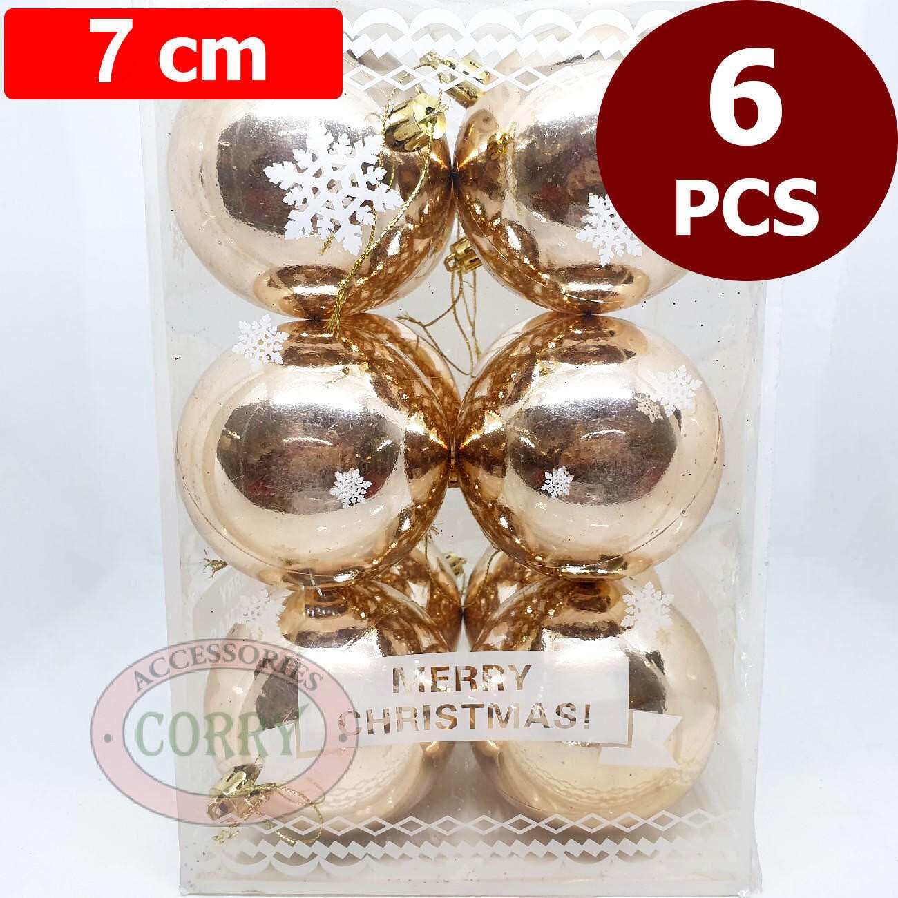 Bola Gantung Pohon Natal 8 Cm Isi 6 Pcs Emas Rose Gold Pink Ungu Mengkilap Kaca Polos - Main view