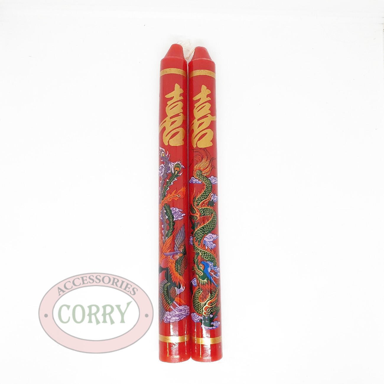 Corry Lilin Besar Sangjit Antaran Merah 34 Cm Shuang Xi 2 Pcs Wedding Perkawinan Tunangan - Main view