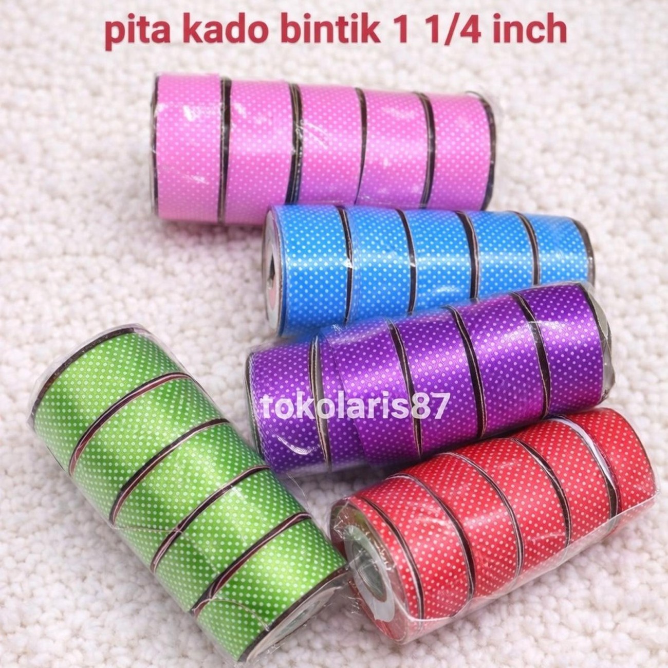 Pita Kado Bintik 1/4 Inch 23 Yard Panjang Ribbon Polkadot Aneka Warna Cocok Hampers & Kado Dekorasi - Main view