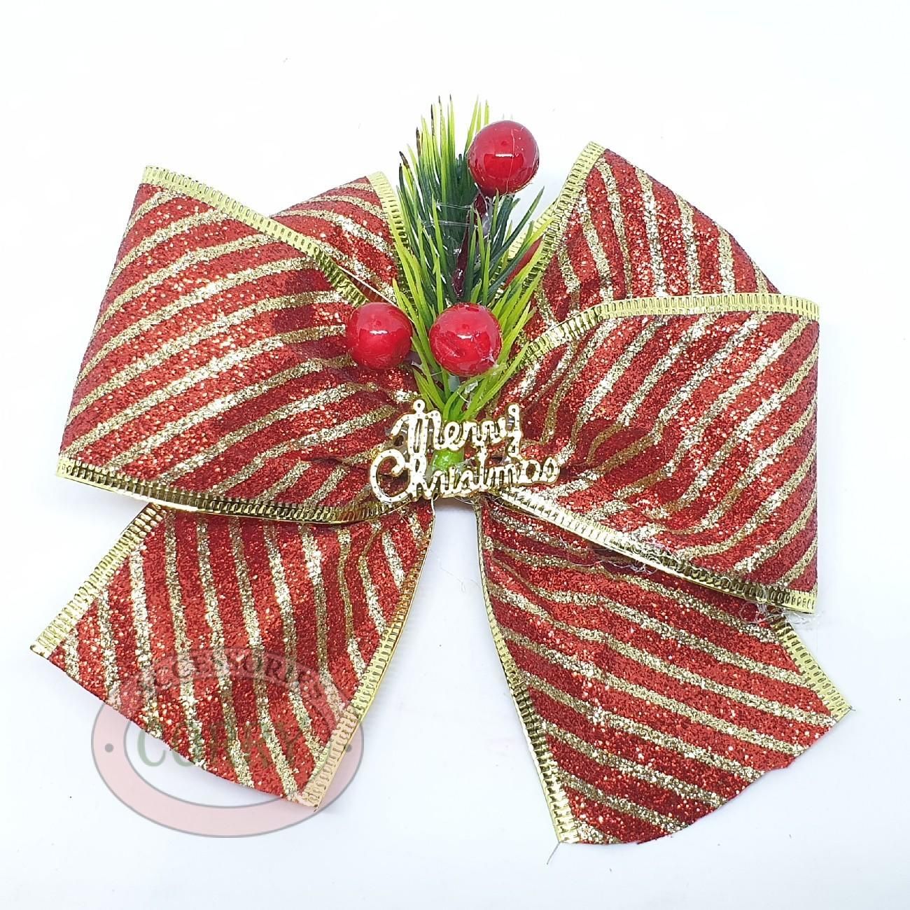 Pita Pohon Natal Dekorasi Hampers Merah Emas Kawat Cherry 15 Cm - Main view