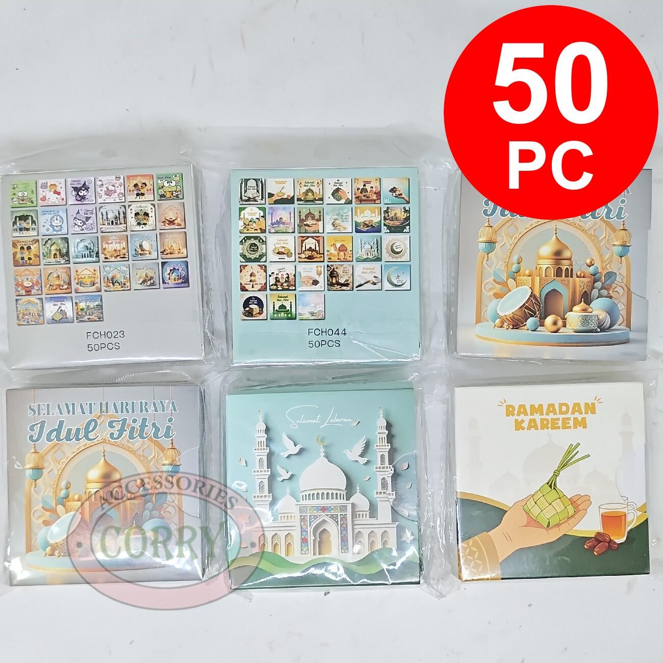 Angpao Idul Fitri Lebaran Isi 50 Hari raya Murah 8 Cm Putih Hijau Biru Ketupat Mesjid Best seller - Main view