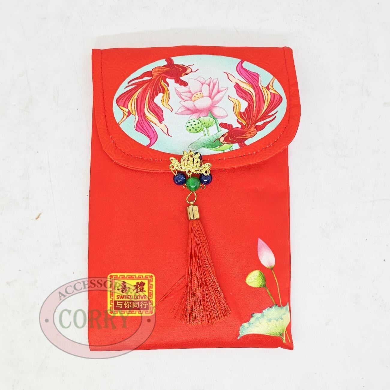 Dompet Angpao Imlek Ikan Merah Emas Gold 18 Cm Uang Koin Murah Vihara Souvenir Grosir  - Main view