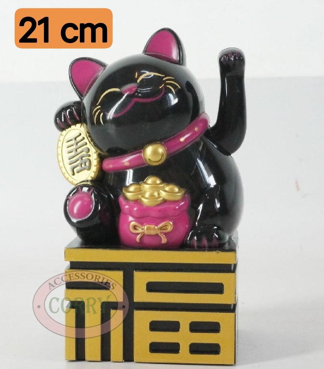 Patung Kucing Fu Maneki Neko 21 Cm Hitam Merah Beruntung Lucky Cat - Main view