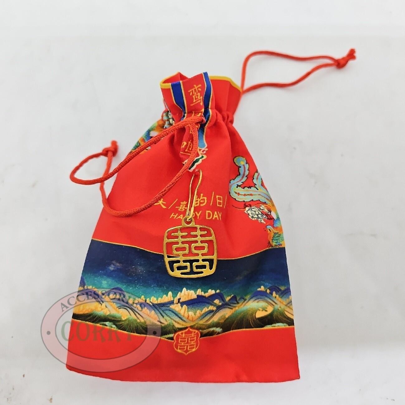 Tas Shuangxi Wedding Koin 12 Cm 10 Pc Bulk Grosir Angpao Souvenir Kecil Merah Kain Gantungan - Main view
