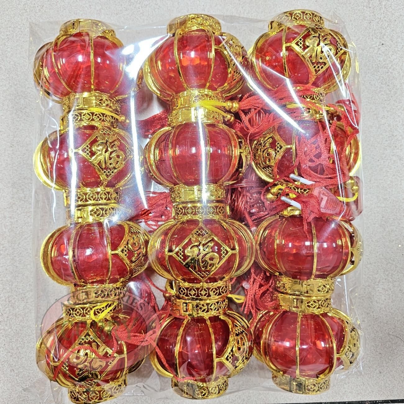 Lampu Imlek Merah Lampion Emas Gold 9 Cm Gambar 12 LED 4 Meter Sincia Dekorasi Pohon - Main view