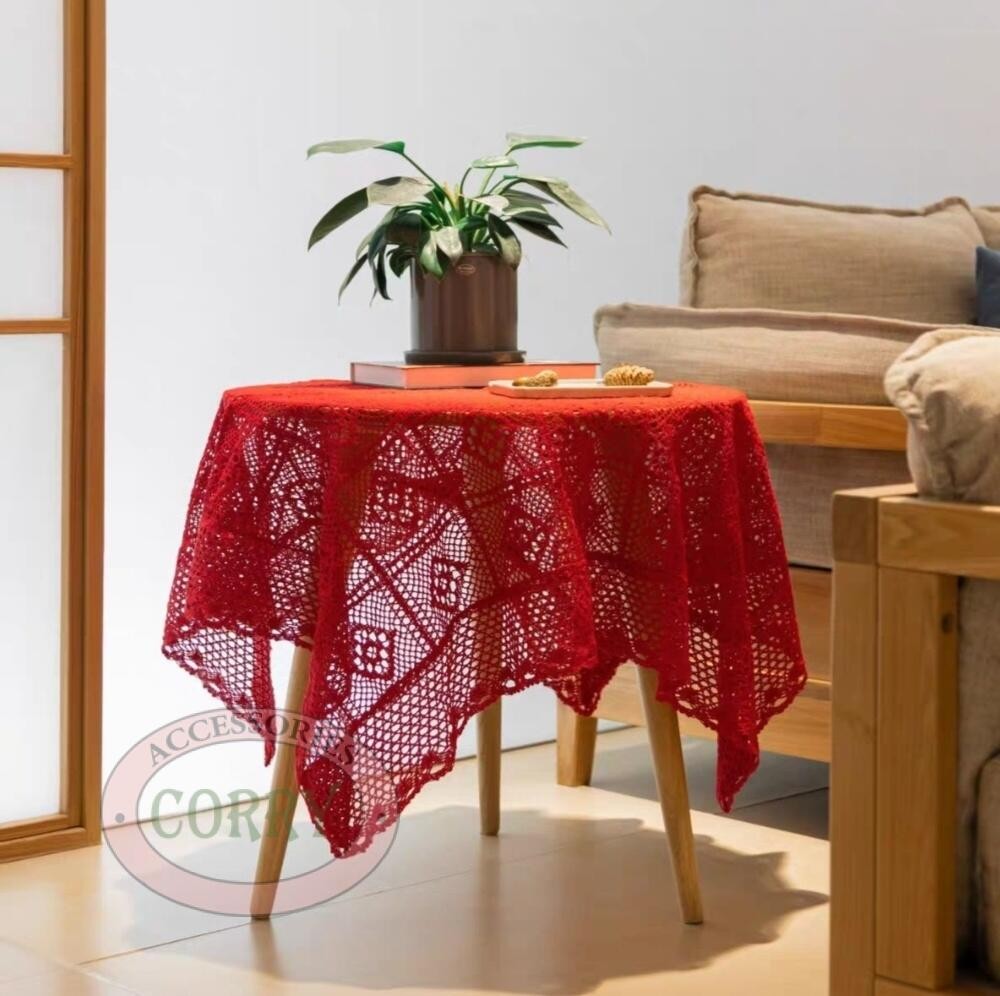 Taplak Meja Bulat Lace 180cm Merah Imlek - Main view