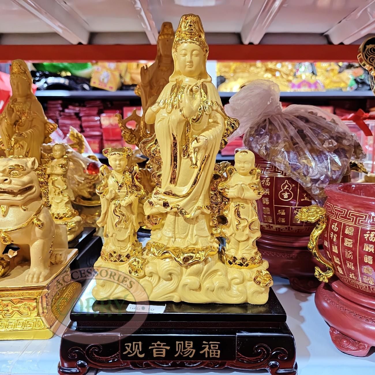 Patung Dewi Kwan Im 22 Cm Emas Gold Imlek Resin Kayu Kwanim Budha Dewa Buddha - Main view