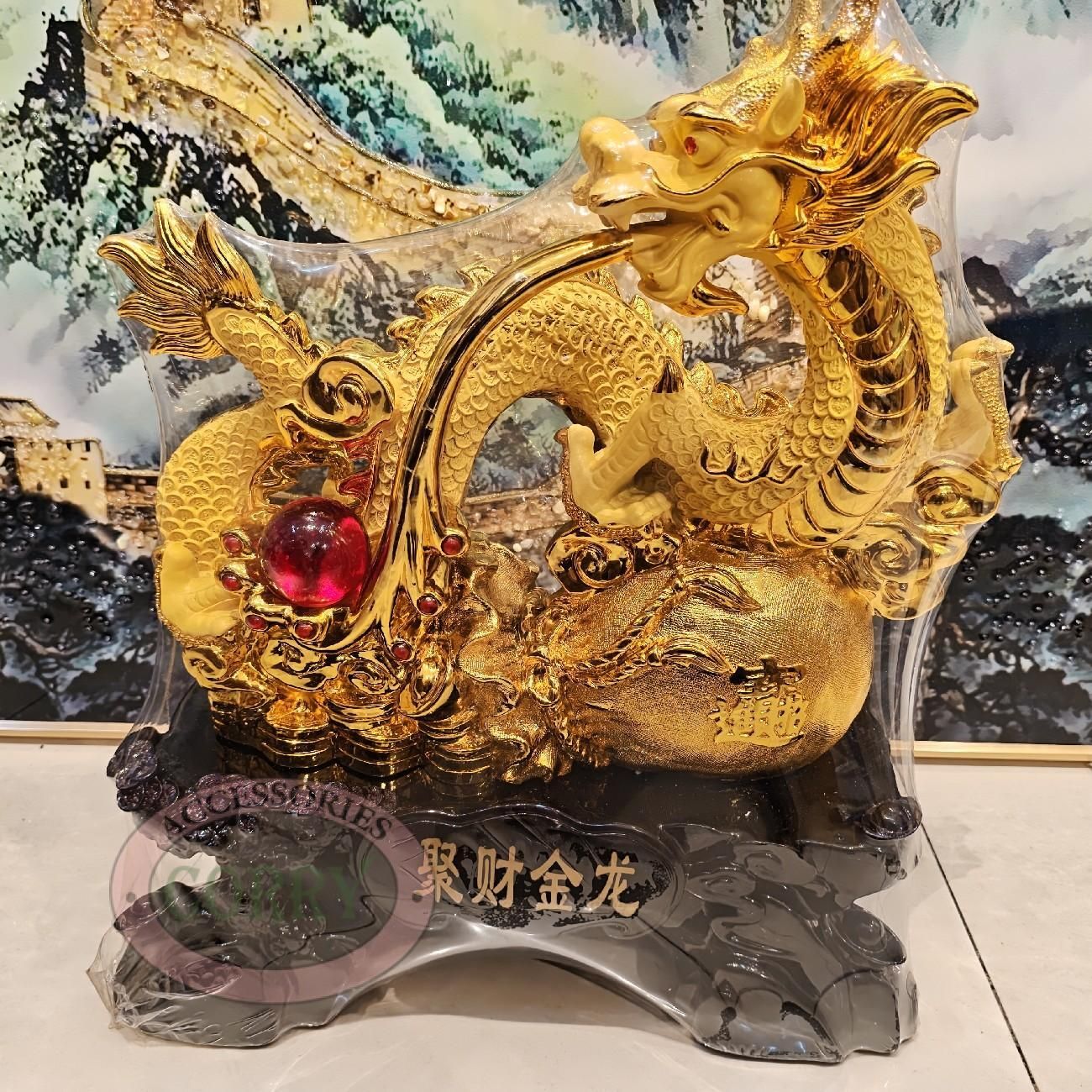 Patung Kuda Emas Imlek Sincia 40 Cm Gold Resin Bola Merah Murah - Main view