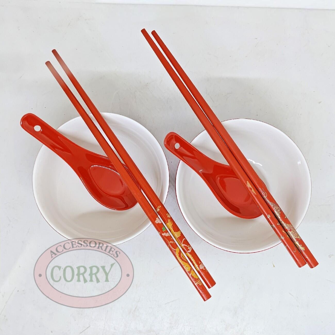Mangkok Set Sendok Sumpit 2 Pc Shuang Xi Merah Wedding Perkawinan Sangjit Lamaran - Main view