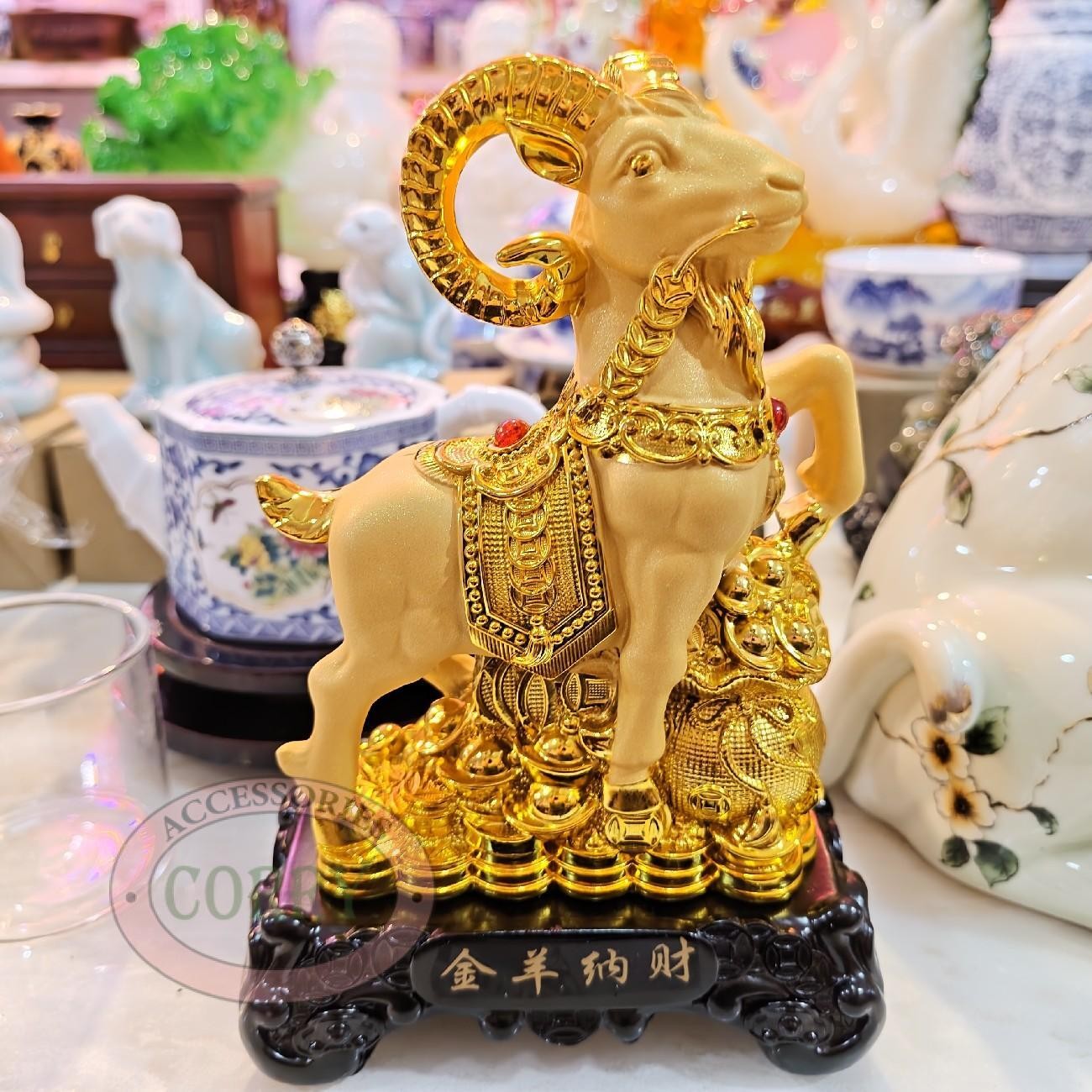 Corry Patung Emas 2027 Gold Shio Sio Kambing 17 Cm Doff Imlek Kayu Resin Rejeki Hoki - Main view