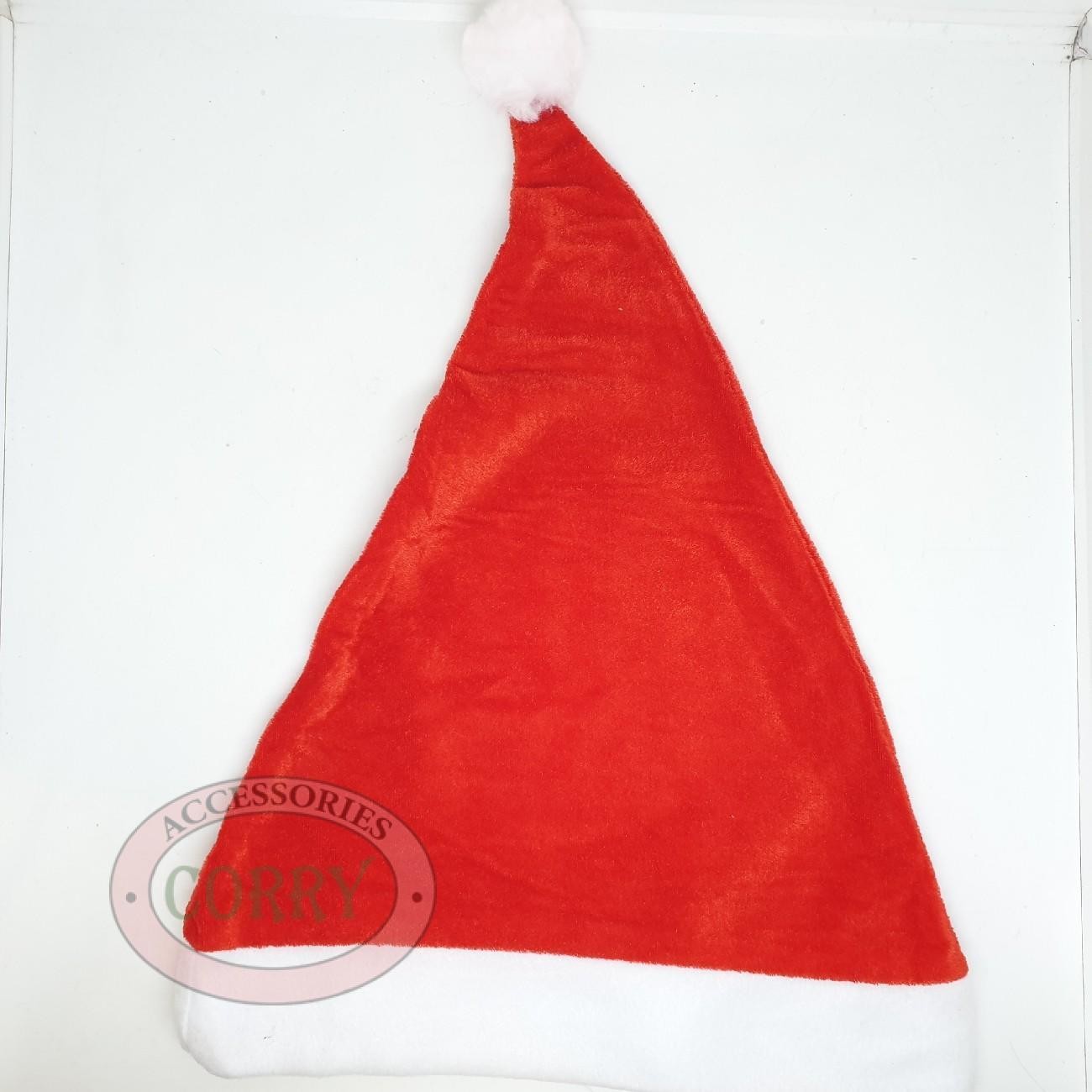 Topi Santa Claus Natal Bludru Polos Christmas Dewasa Merah Putih - Main view