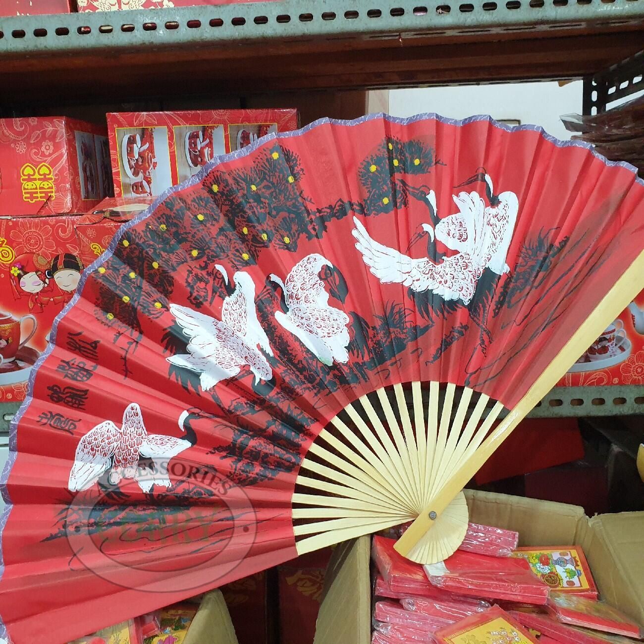 Kipas Besar Merah Burung Bunga Dekorasi Tembok 50 Cm Imlek Cina Sincia - Main view
